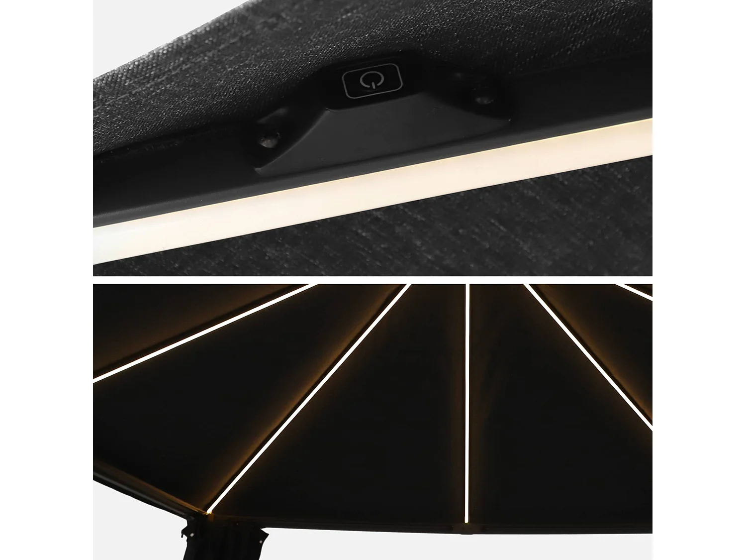 Gazebo de jardín 3x4m de aluminio efecto madera con cortinas y led