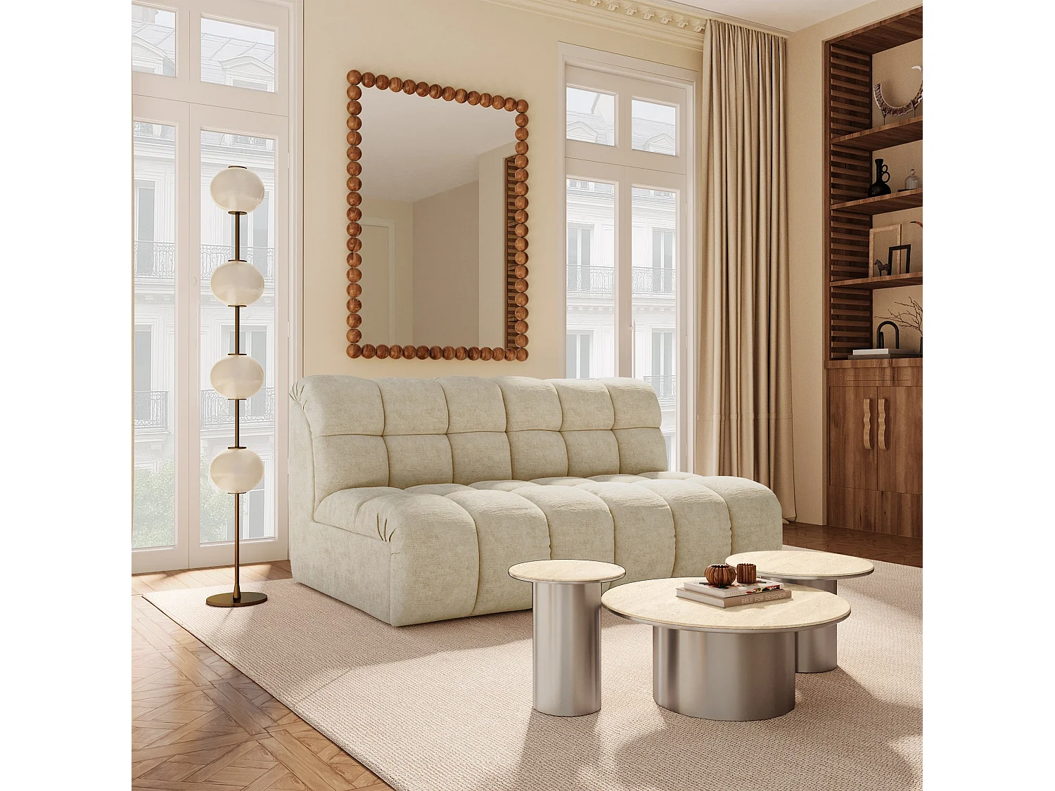 Canapé 2 places SEVEN en Velours gaufré Beige