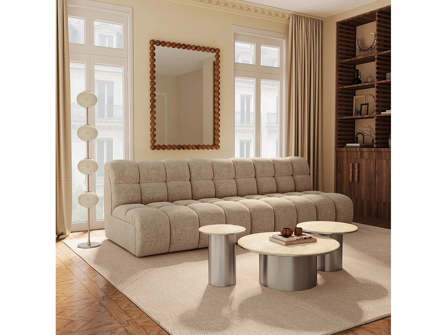 Canapé 3 places SEVEN en Tissu bouclette  Taupe