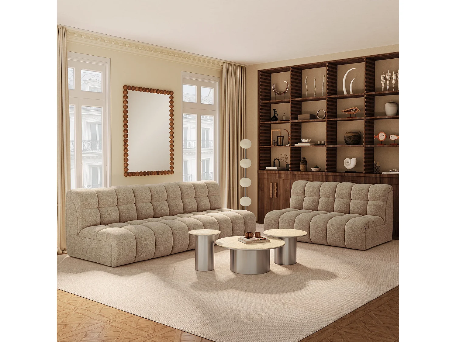 Canapé 3 places SEVEN en Tissu bouclette  Taupe