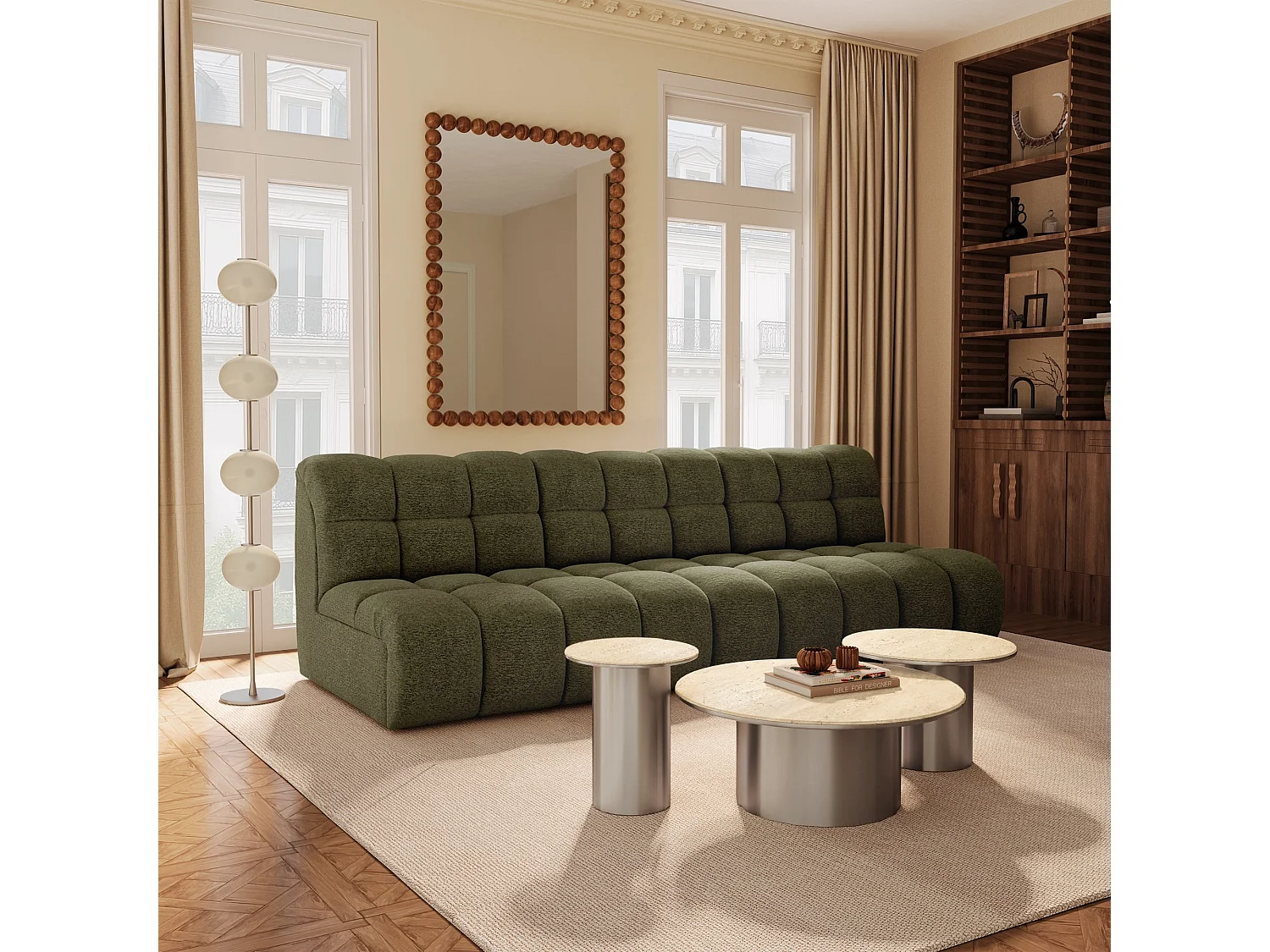 Canapé 3 places SEVEN en Tissu bouclette  Vert olive