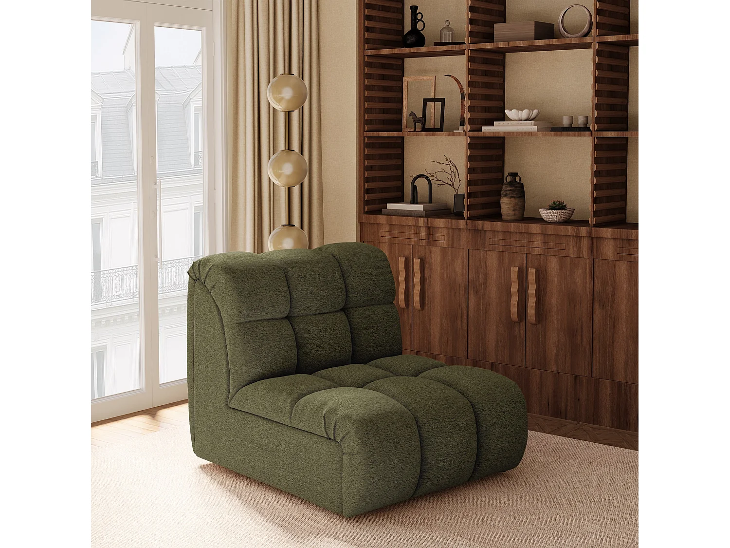 Canapé 3 places SEVEN en Tissu bouclette  Vert olive