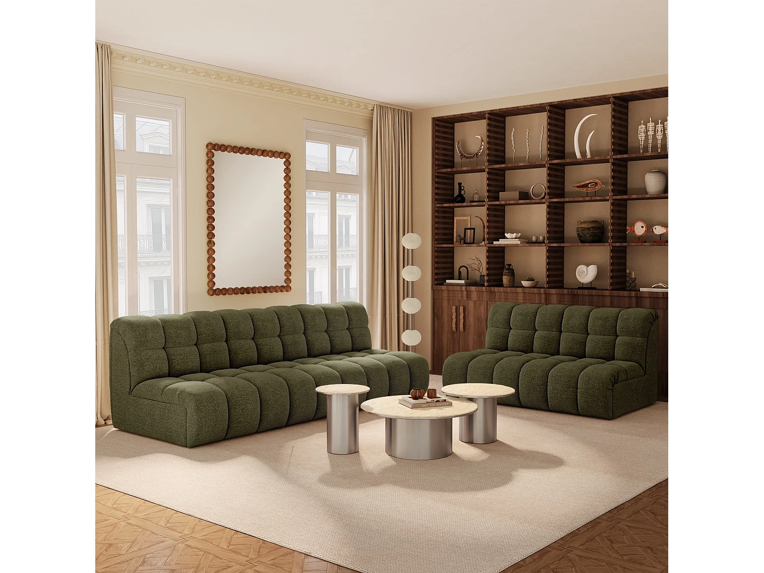 Canapé 3 places SEVEN en Tissu bouclette  Vert olive