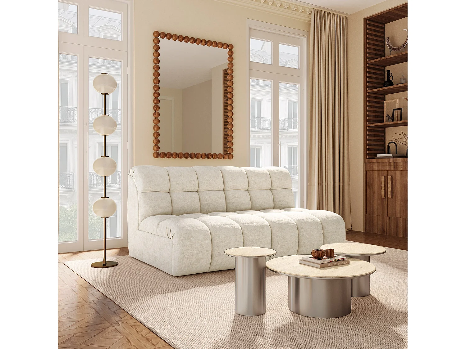 Canapé 2 places SEVEN en Velours gaufré Crème