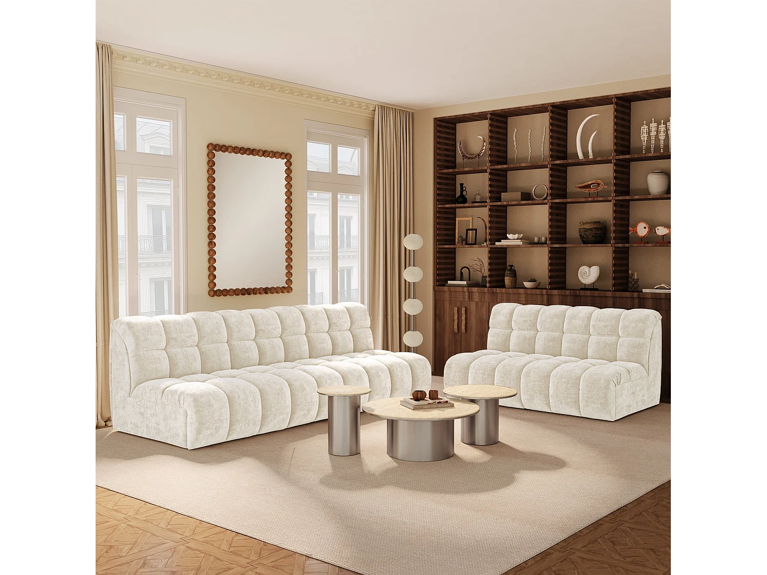 Canapé 2 places SEVEN en Velours gaufré Crème