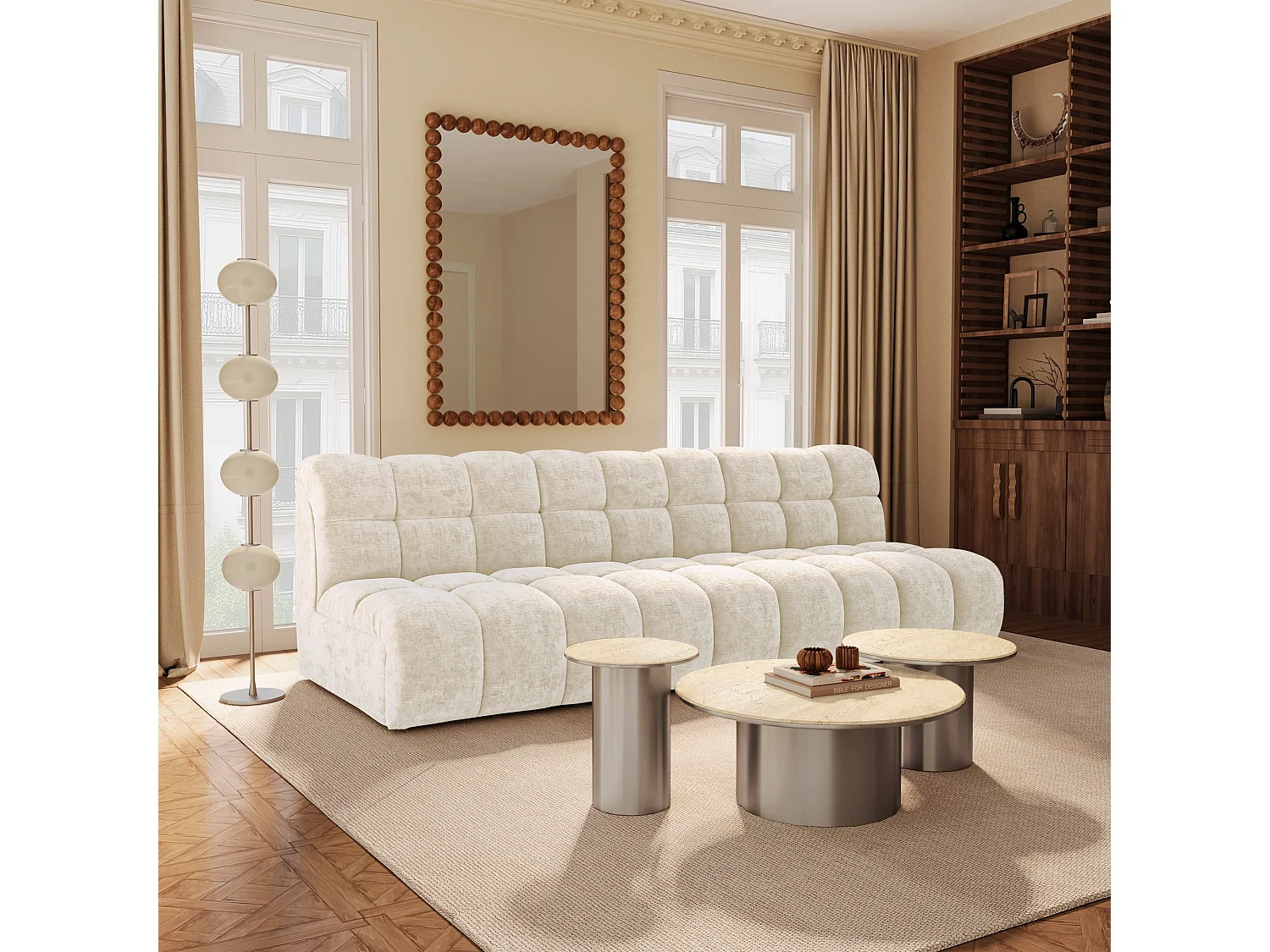 Canapé 3 places SEVEN en Velours gaufré Crème