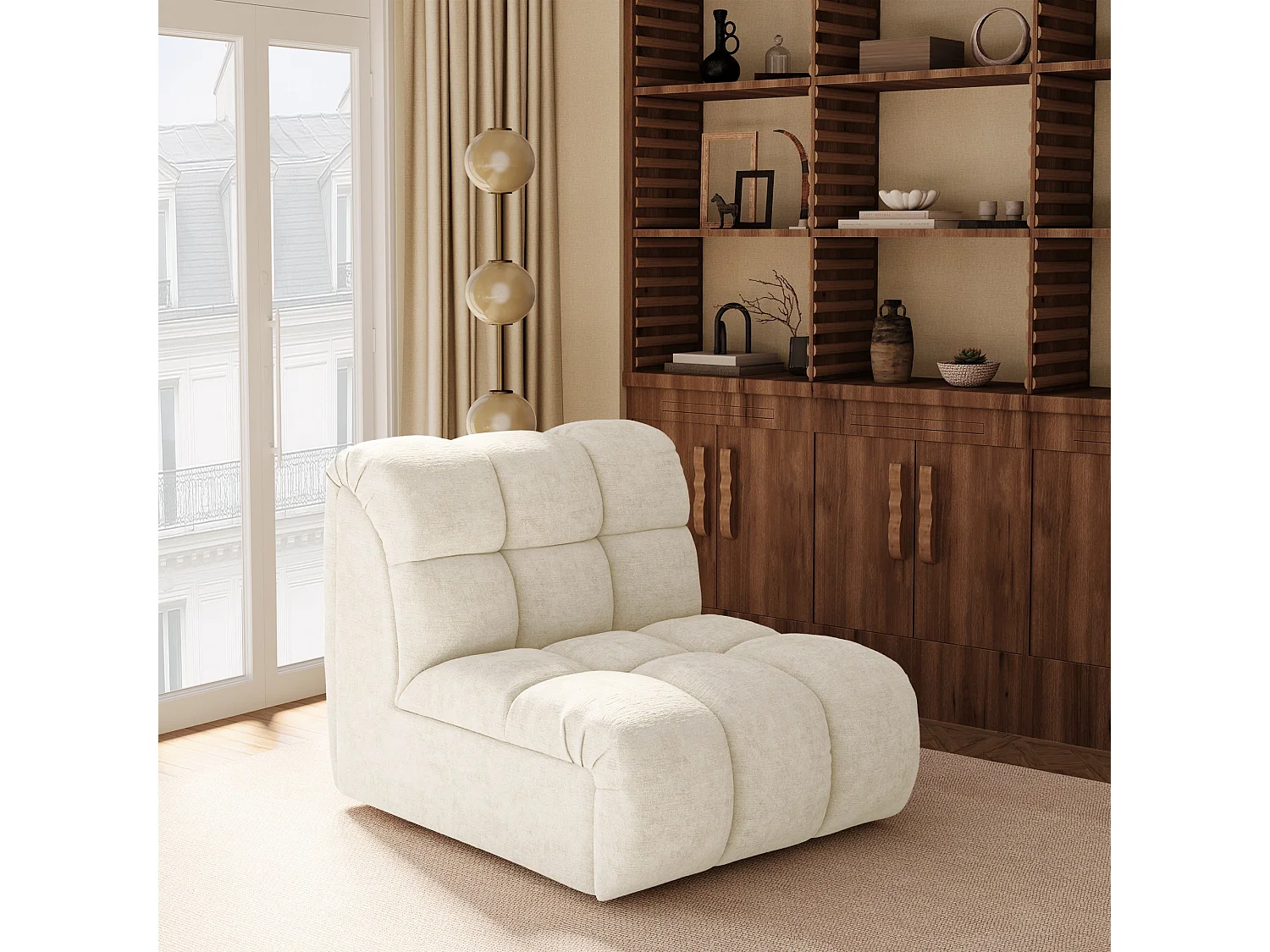 Canapé 3 places SEVEN en Velours gaufré Crème