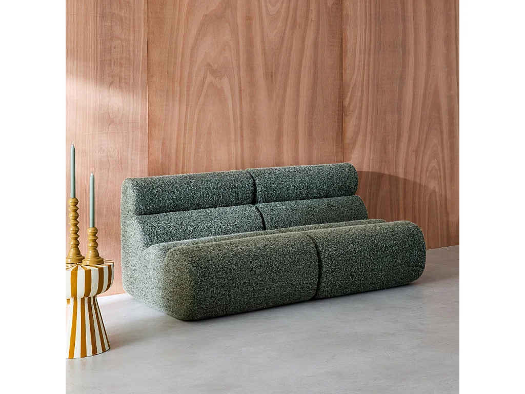 Lot de 2 chauffeuses tissu effet alpaca kaki 1 place - L 81 x P 99 x H 75cm - Nova