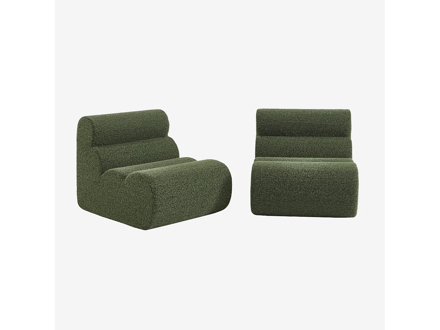Lot de 2 chauffeuses tissu effet alpaca kaki 1 place - L 81 x P 99 x H 75cm - Nova