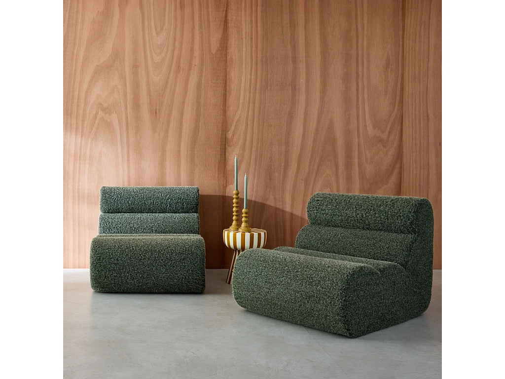 Lot de 2 chauffeuses tissu effet alpaca kaki 1 place - L 81 x P 99 x H 75cm - Nova