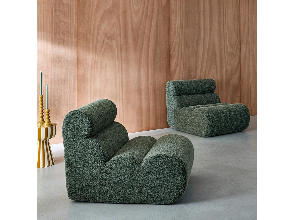 Lot de 2 chauffeuses tissu effet alpaca kaki 1 place - L 81 x P 99 x H 75cm - Nova