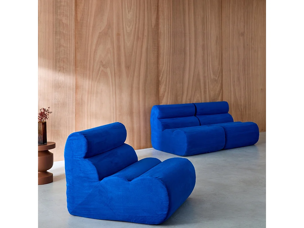 Lot de 3 chauffeuses tissu 1 place bleu électrique - L 81 x P 99 x H 75cm - Nova