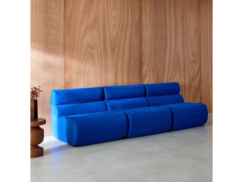 Lot de 3 chauffeuses tissu 1 place bleu électrique - L 81 x P 99 x H 75cm - Nova