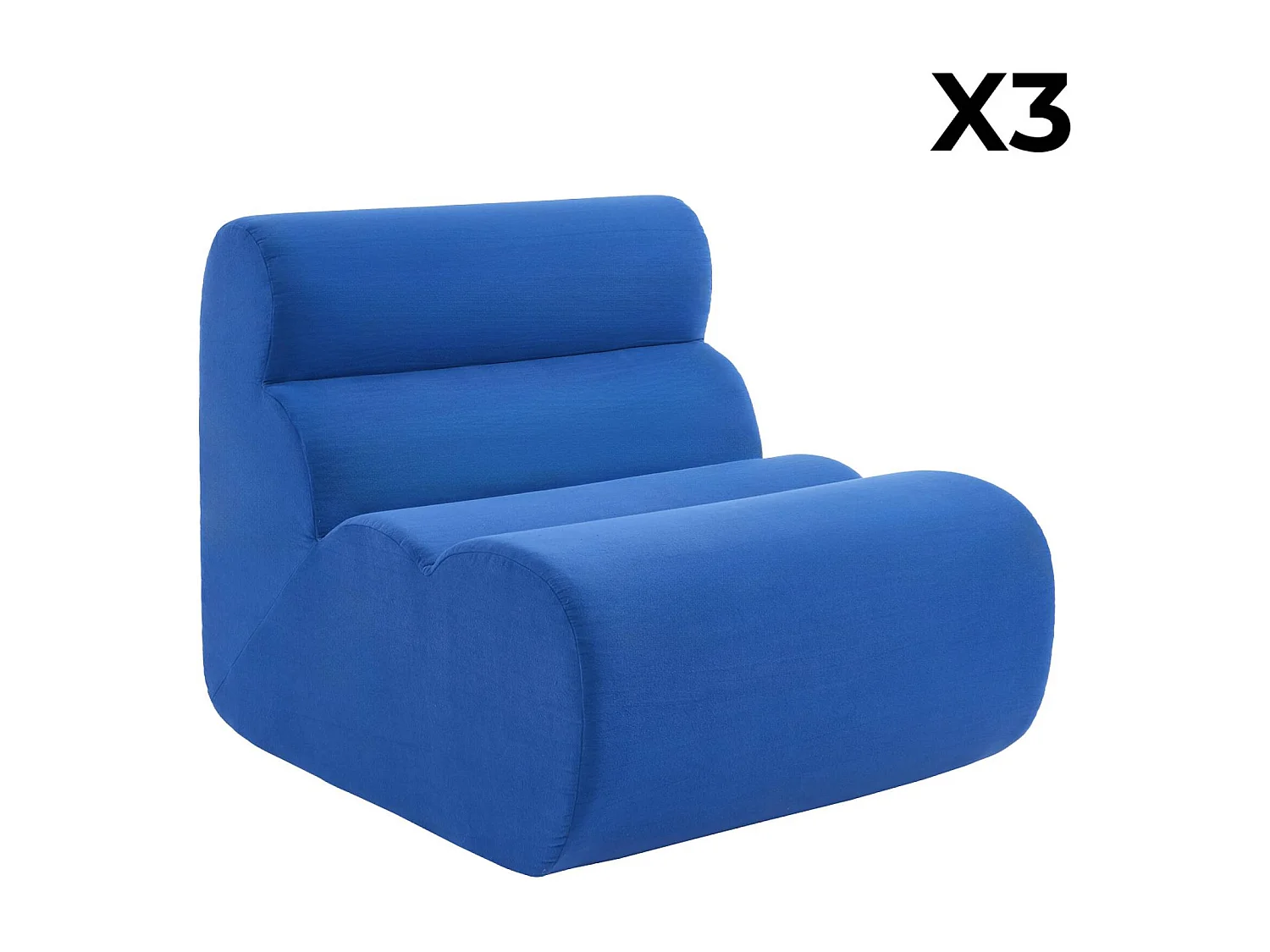 Lot de 3 chauffeuses tissu 1 place bleu électrique - L 81 x P 99 x H 75cm - Nova