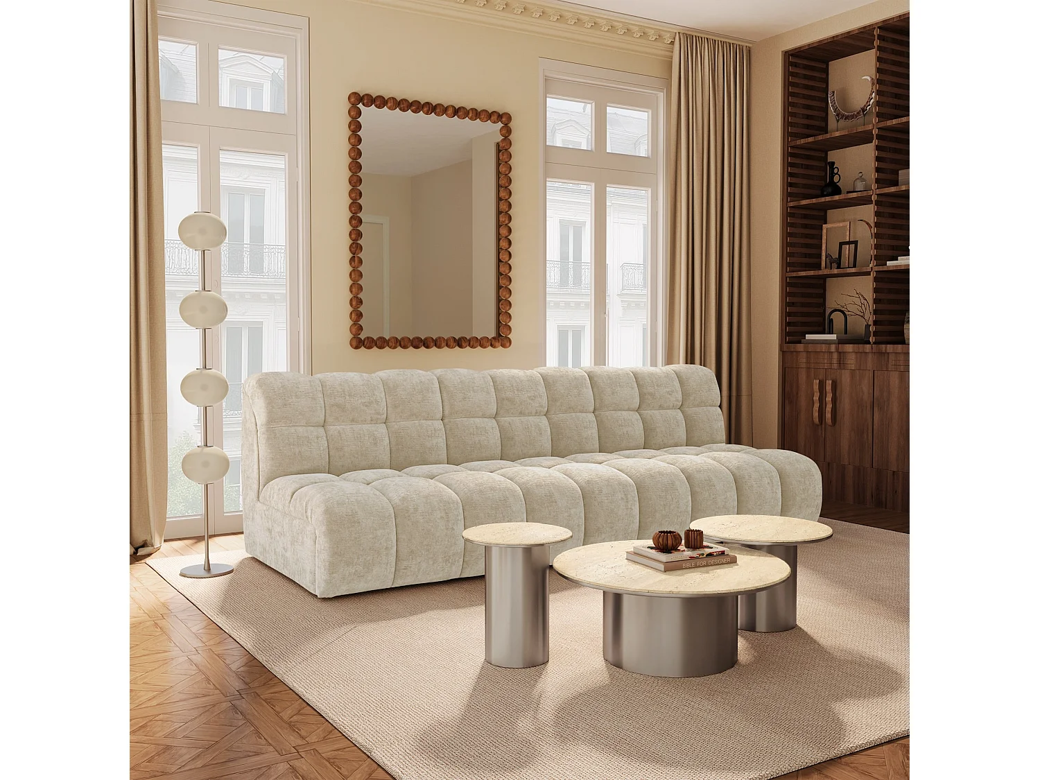 Canapé 3 places SEVEN en Velours gaufré Beige