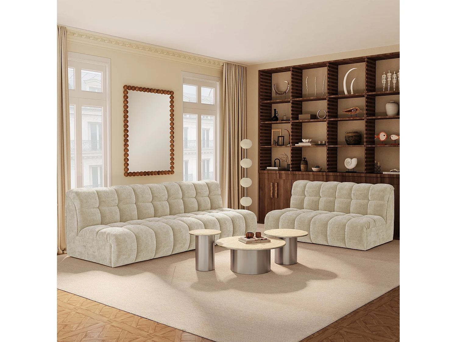 Canapé 3 places SEVEN en Velours gaufré Beige