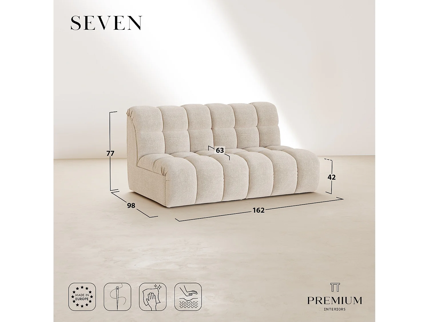 Canapé 2 places SEVEN en Tissu bouclette  Beige