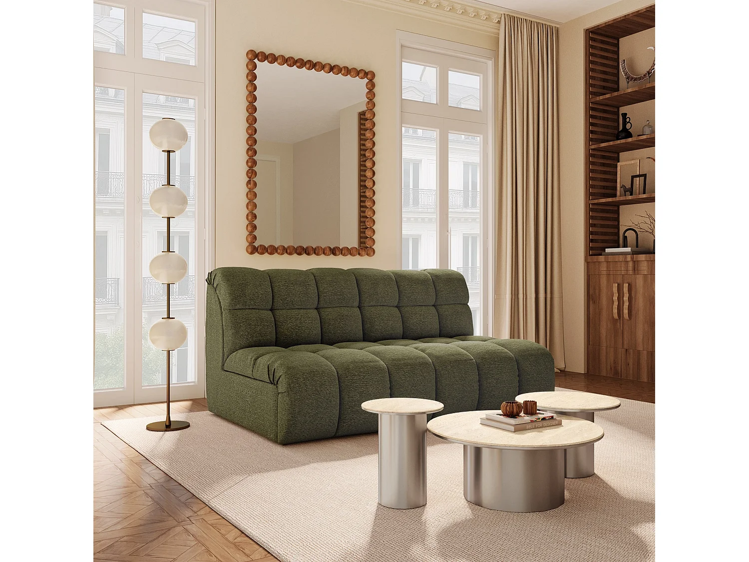 Canapé 2 places SEVEN en Tissu bouclette  Vert olive