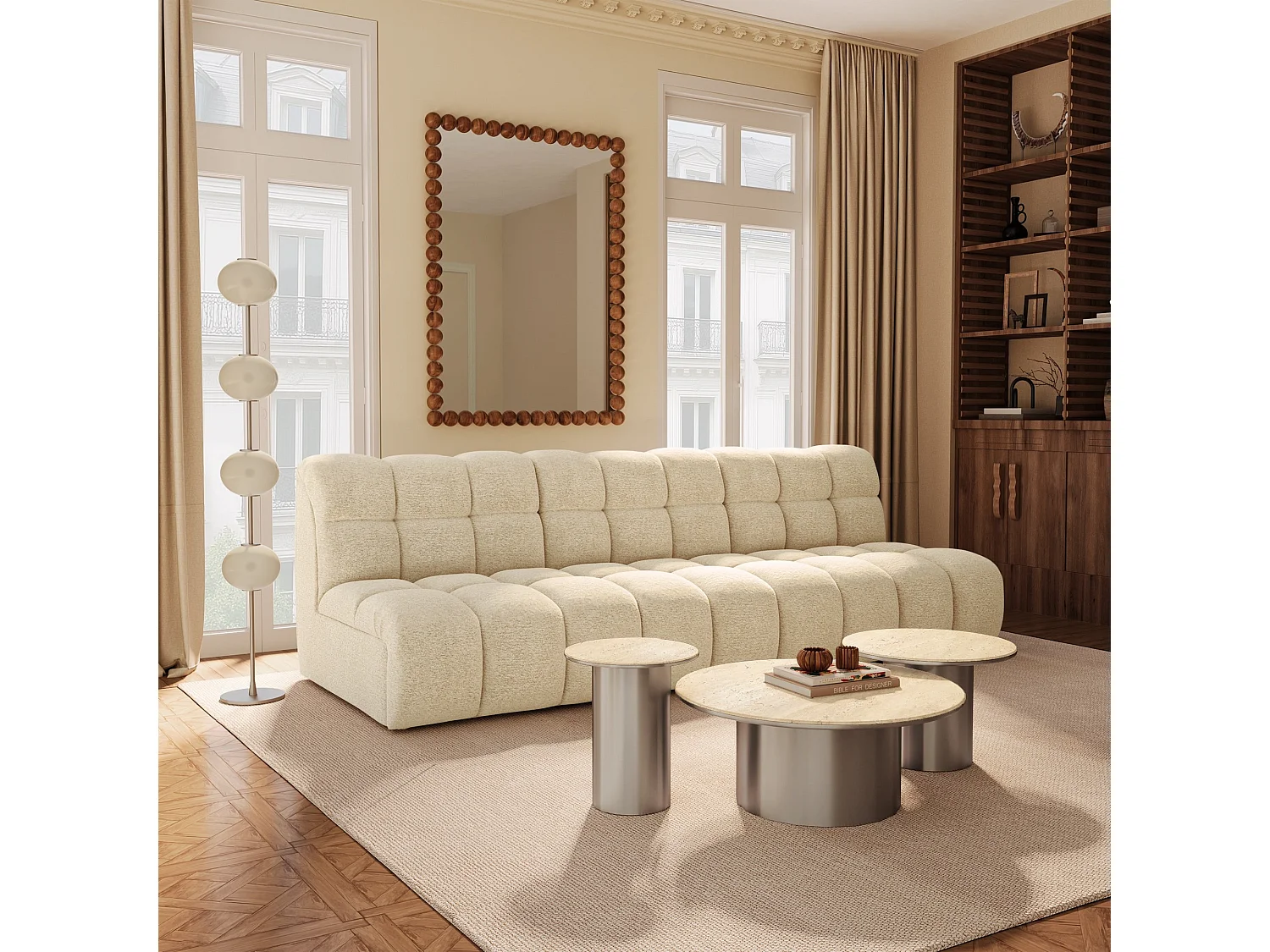 Canapé 3 places SEVEN en Tissu bouclette  Beige