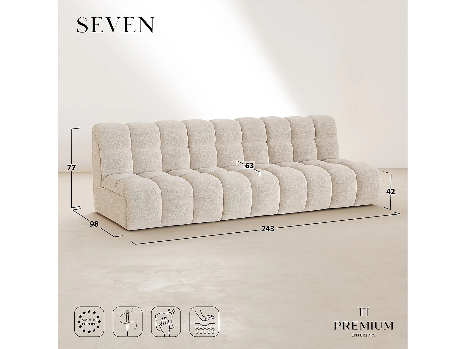 Canapé 3 places SEVEN en Tissu bouclette  Beige