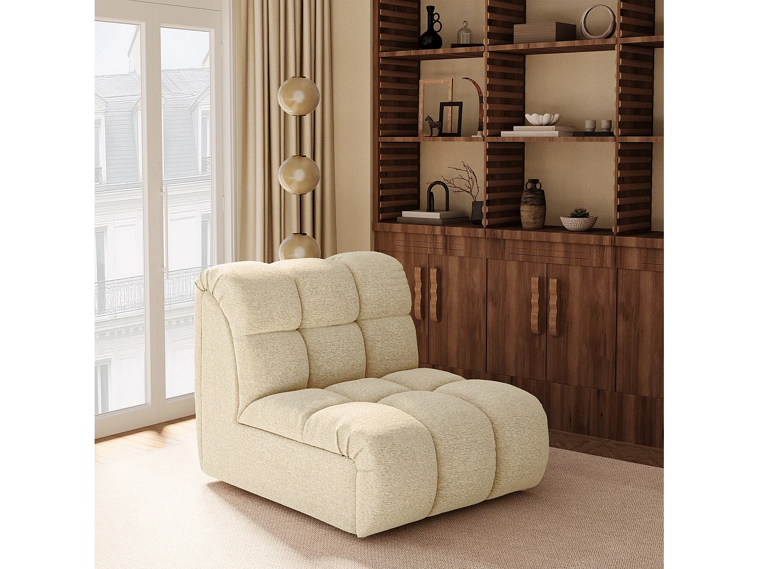 Canapé 3 places SEVEN en Tissu bouclette  Beige