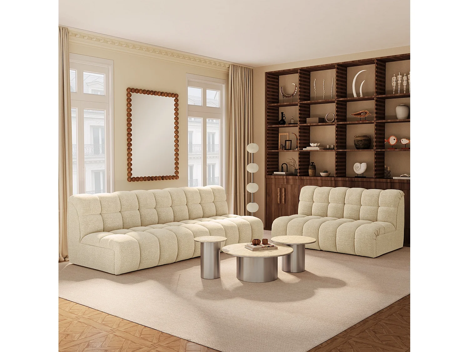 Canapé 3 places SEVEN en Tissu bouclette  Beige