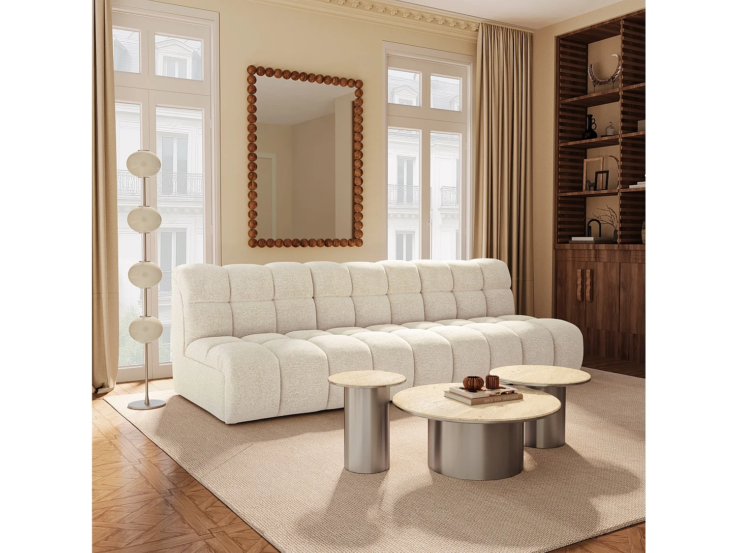 Canapé 3 places SEVEN en Tissu bouclette  Crème