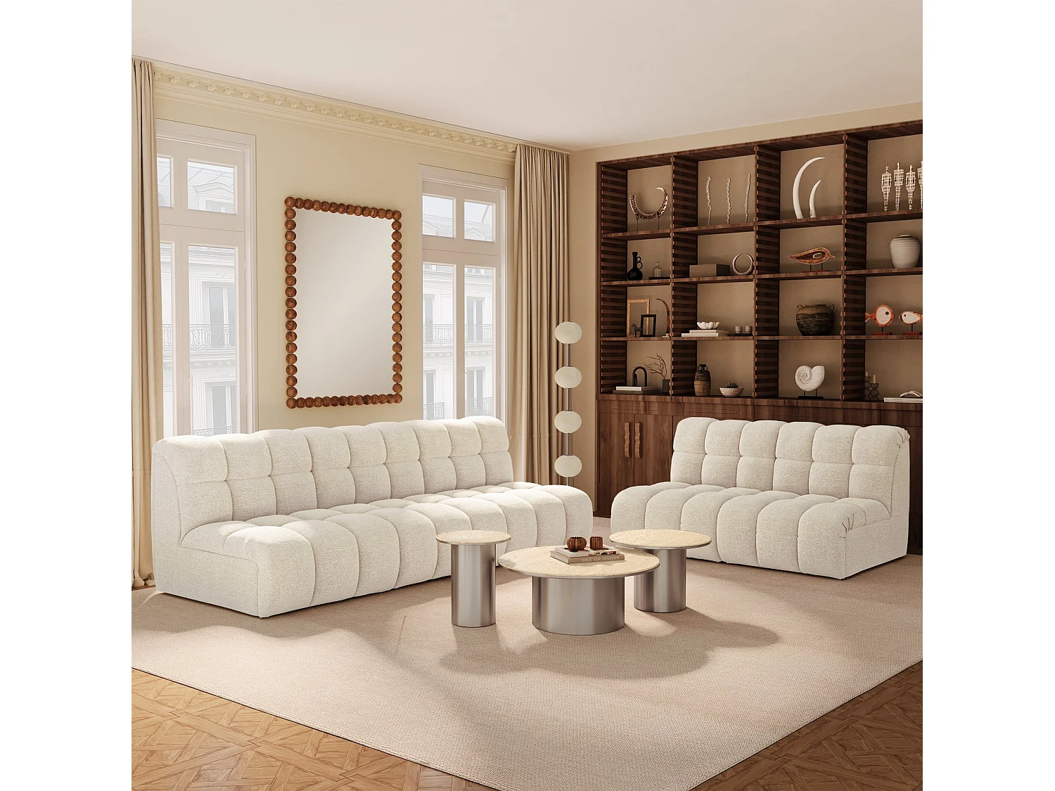 Canapé 3 places SEVEN en Tissu bouclette  Crème