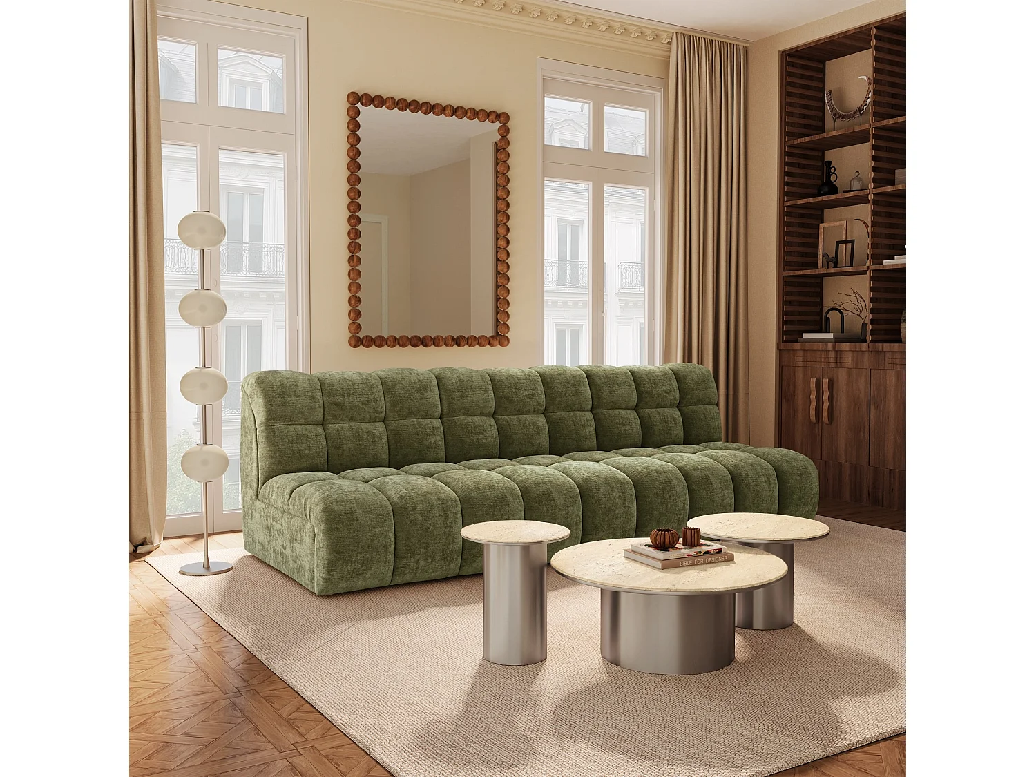 Canapé 3 places SEVEN en Velours gaufré Vert vintage