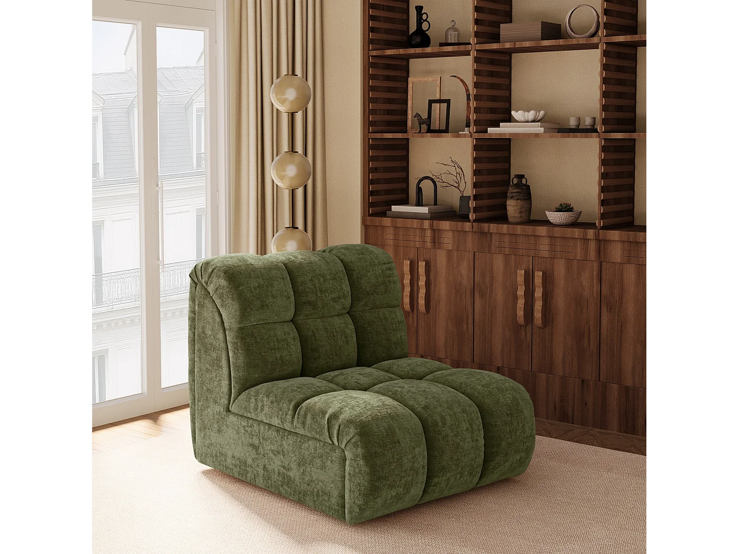 Canapé 3 places SEVEN en Velours gaufré Vert vintage