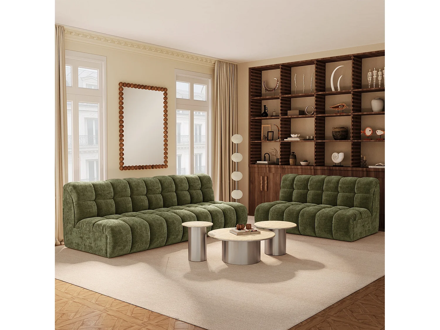 Canapé 3 places SEVEN en Velours gaufré Vert vintage