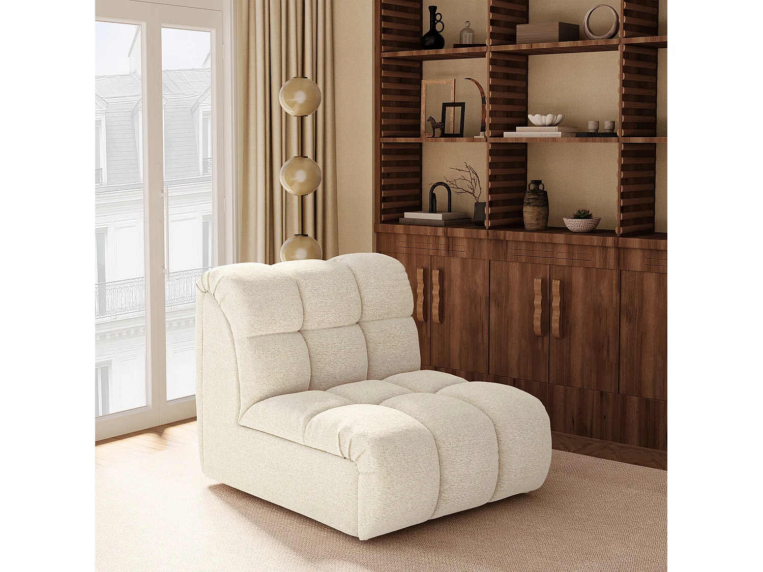 Canapé 2 places SEVEN en Tissu bouclette  Crème