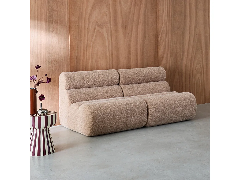 Lot de 2 chauffeuses tissu effet alpaca beige 1 place - L 81 x P 99 x H 75cm - Nova