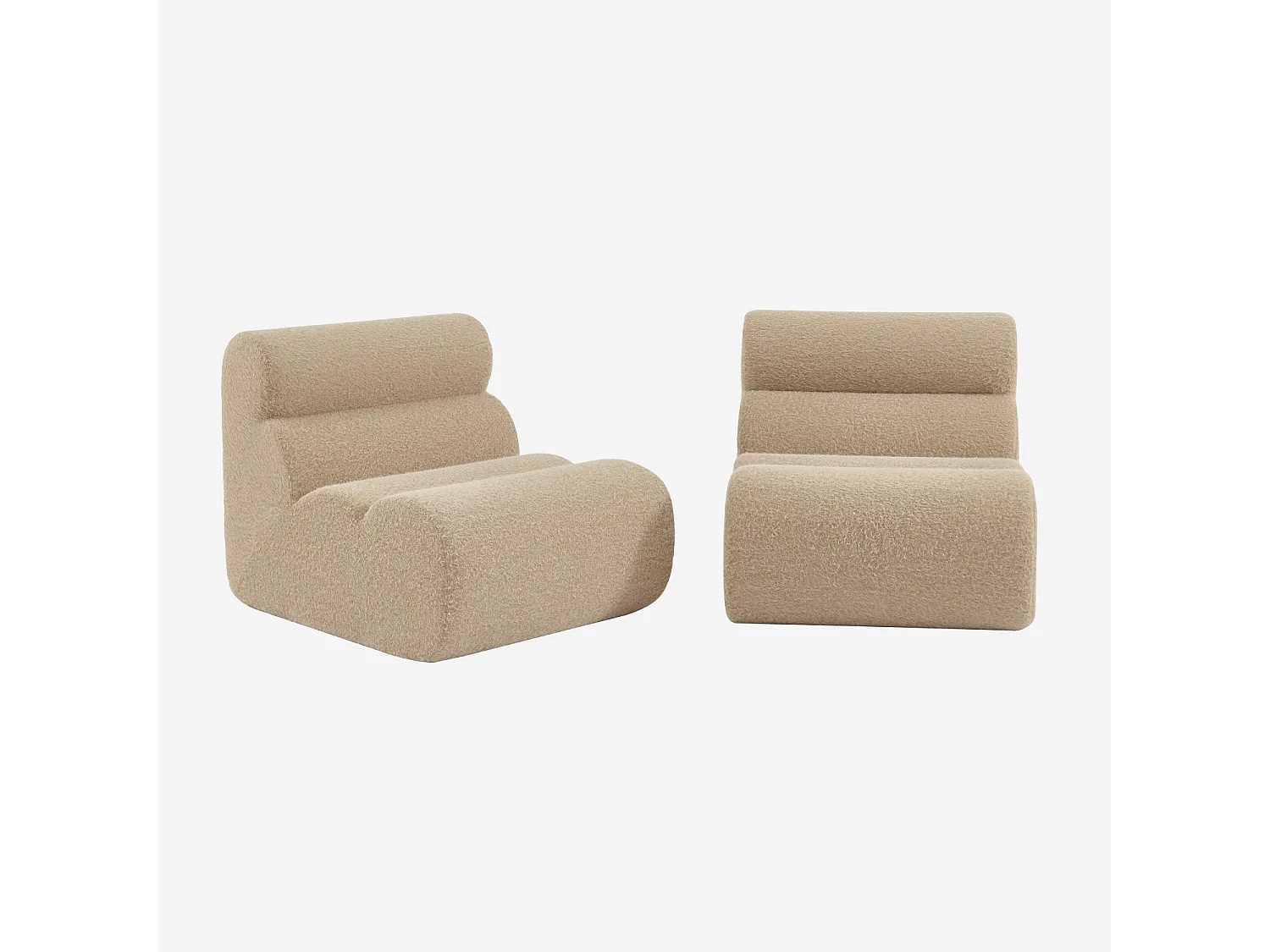 Lot de 2 chauffeuses tissu effet alpaca beige 1 place - L 81 x P 99 x H 75cm - Nova