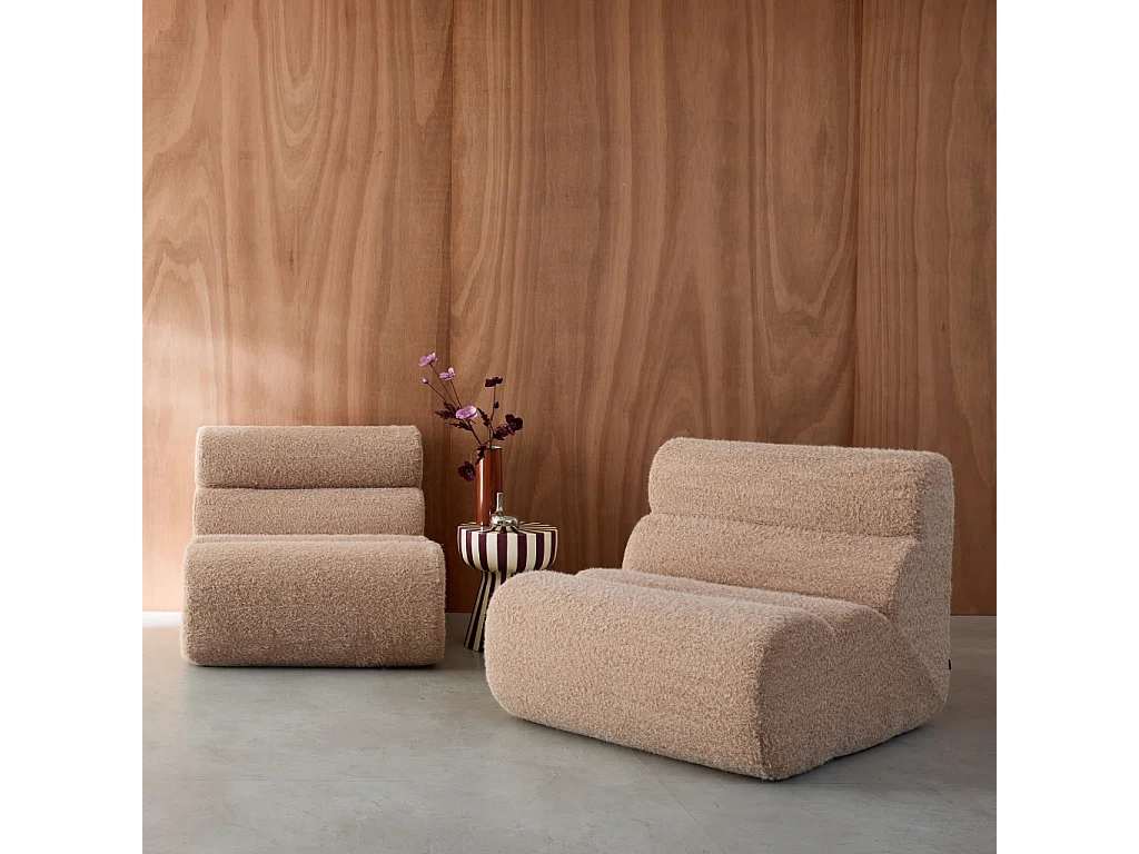 Lot de 2 chauffeuses tissu effet alpaca beige 1 place - L 81 x P 99 x H 75cm - Nova