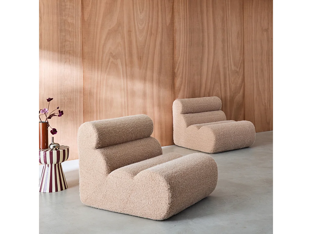 Lot de 2 chauffeuses tissu effet alpaca beige 1 place - L 81 x P 99 x H 75cm - Nova