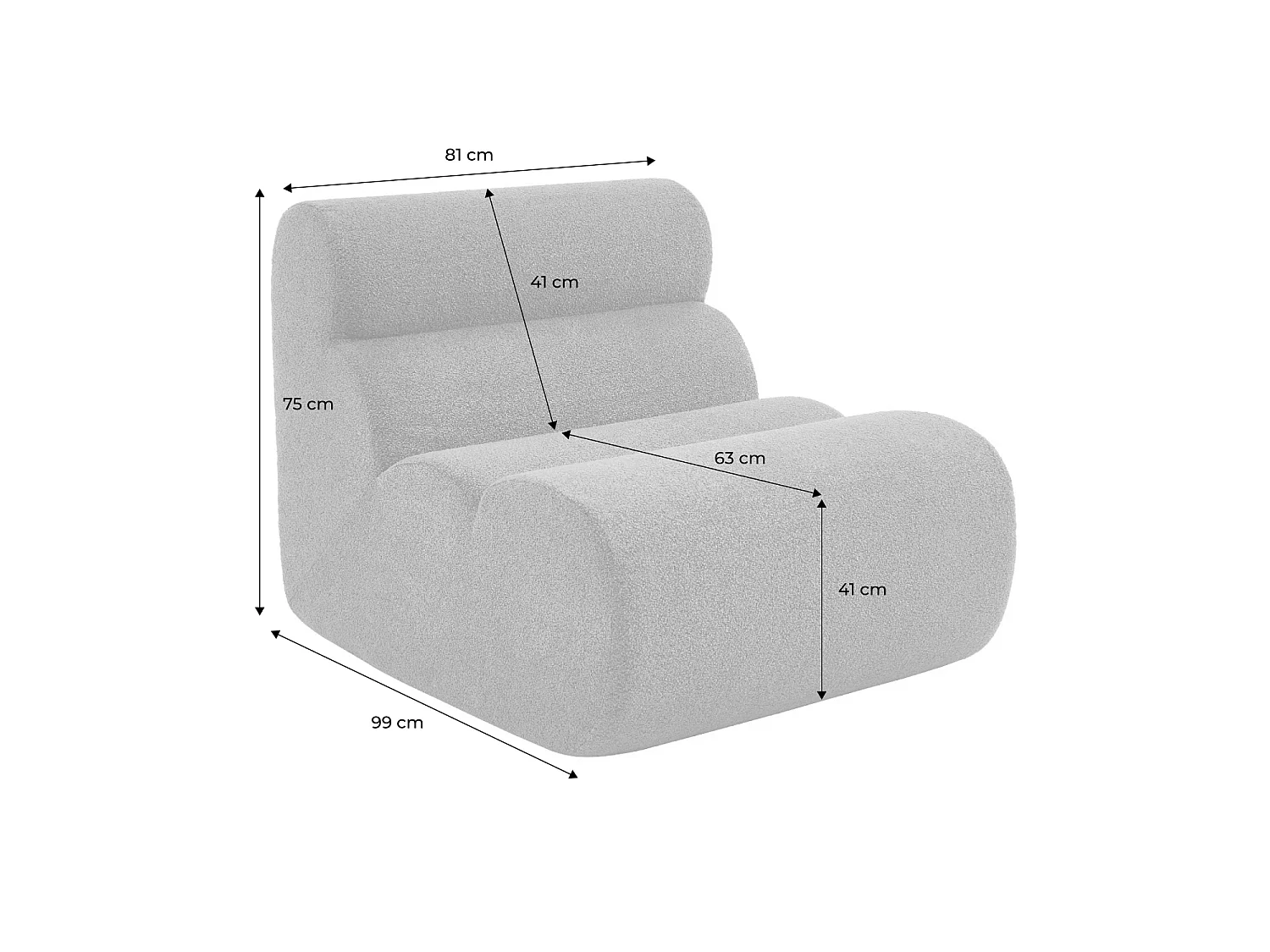 Lot de 2 chauffeuses tissu effet alpaca beige 1 place - L 81 x P 99 x H 75cm - Nova