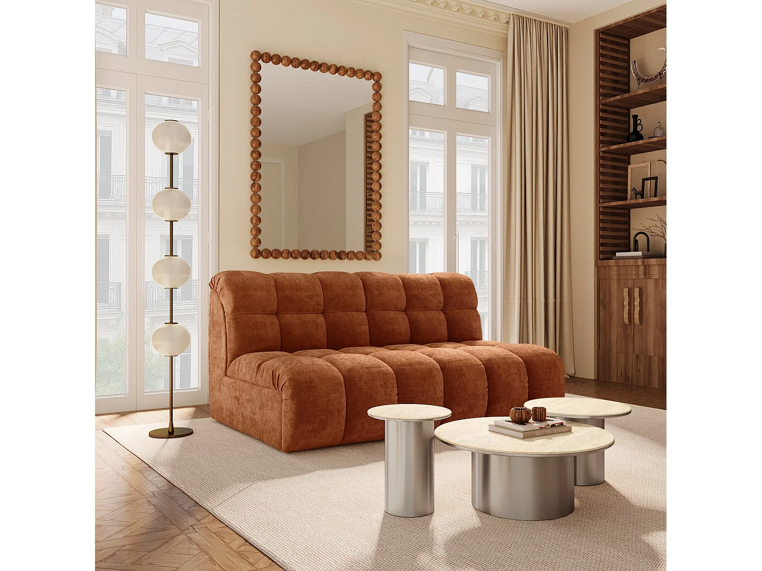 Canapé 2 places SEVEN en Velours gaufré Terracotta