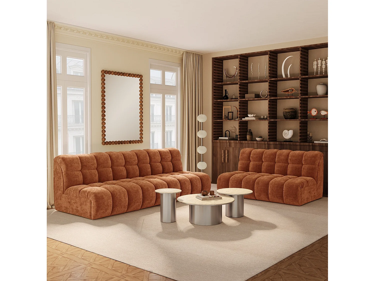 Canapé 2 places SEVEN en Velours gaufré Terracotta