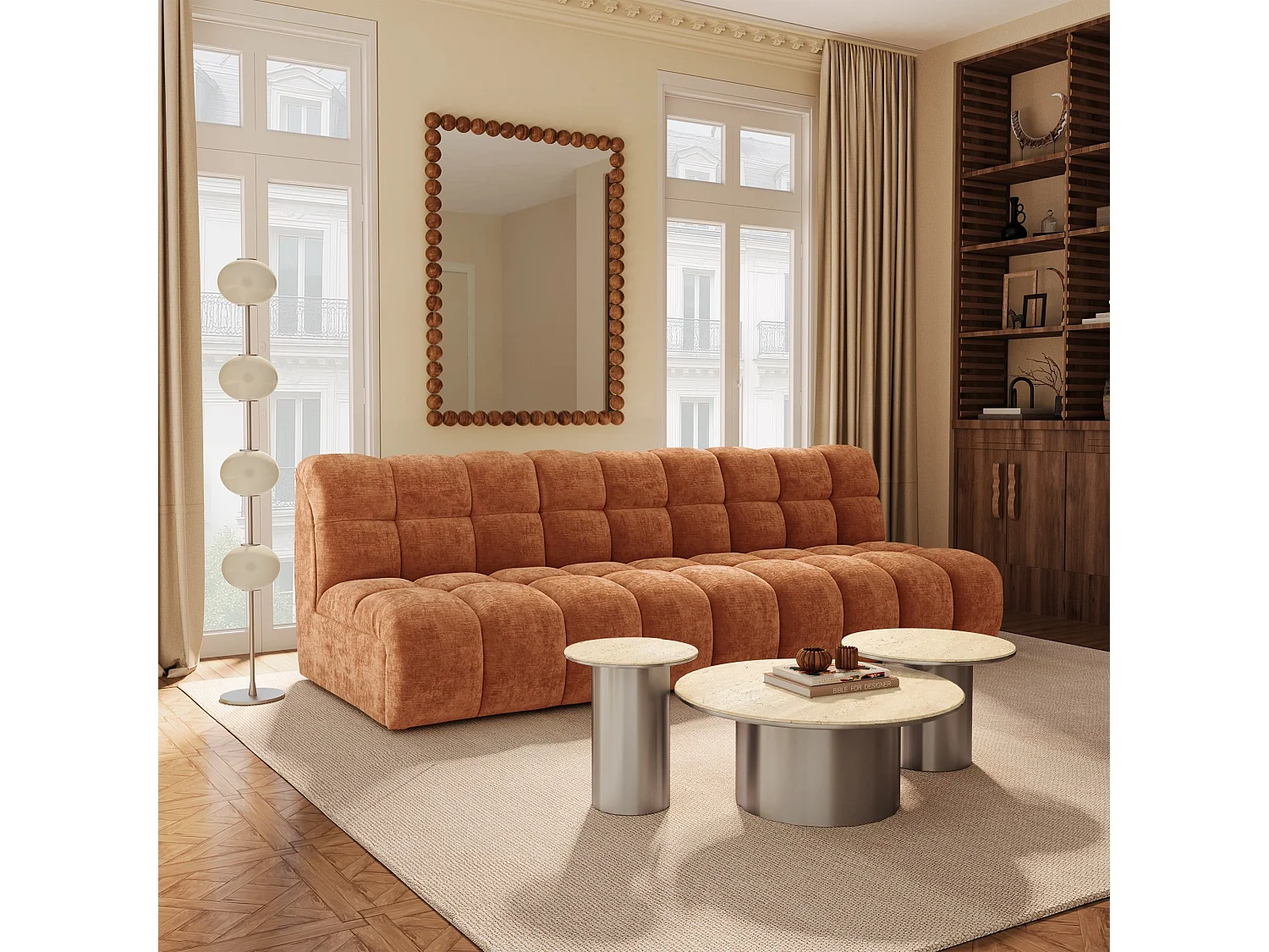 Canapé 3 places SEVEN en Velours gaufré Terracotta