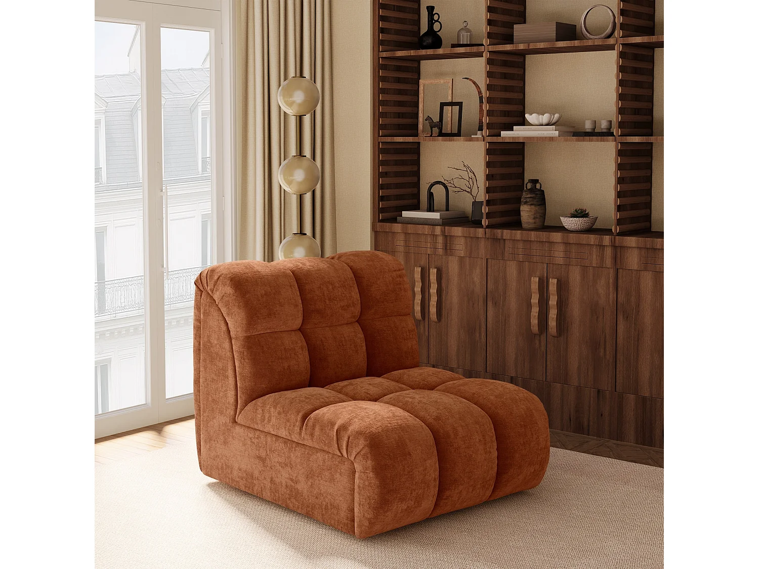 Canapé 3 places SEVEN en Velours gaufré Terracotta