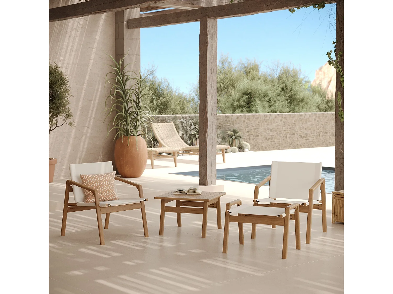 Giardino in legno di acacia oliato e tessuto bouclé 2 posti - Palawan