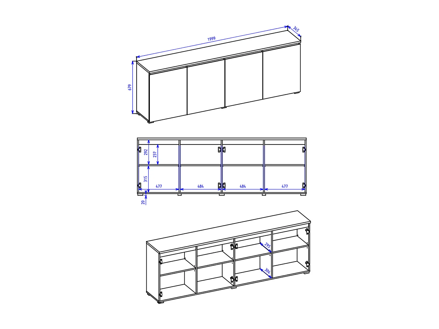 Liko White and Wood 4-door sideboard