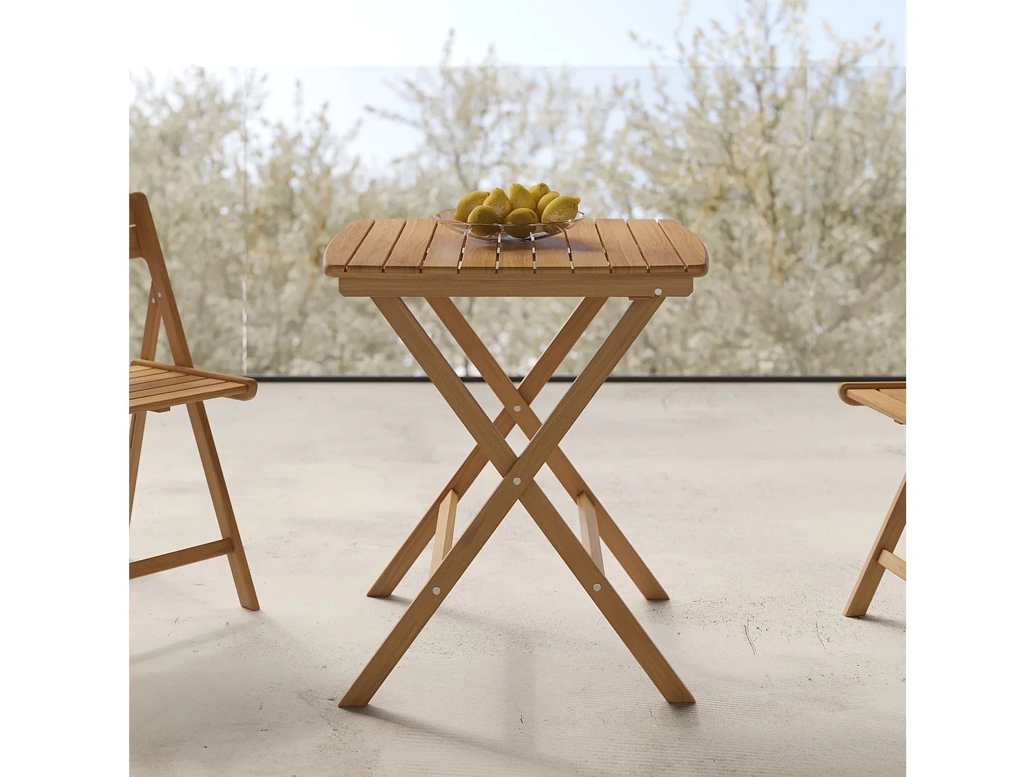 Table de jardin pliante carré en bois d'acacia huilé 2 personnes - Siquijor