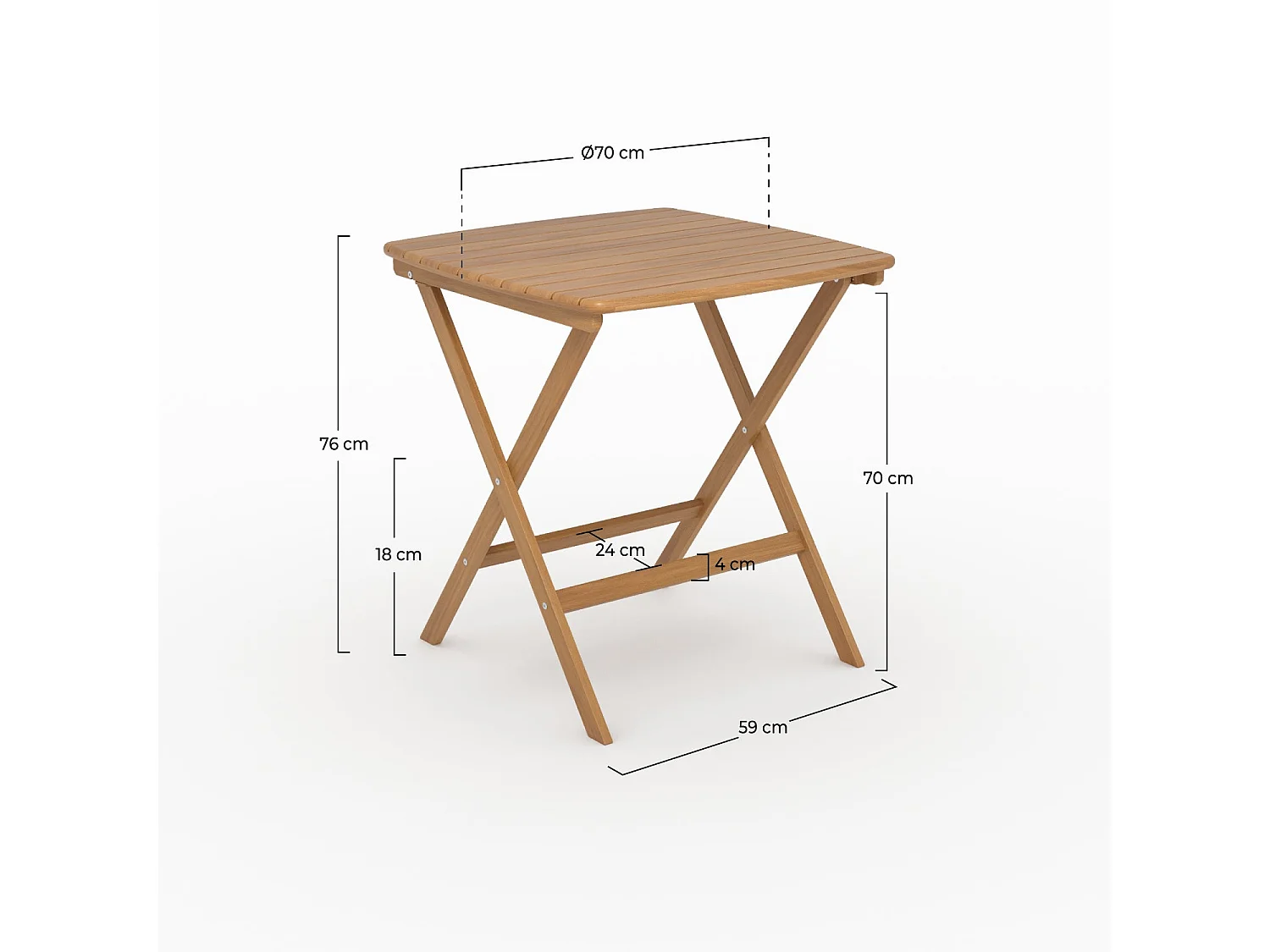 Table de jardin pliante carré en bois d'acacia huilé 2 personnes - Siquijor