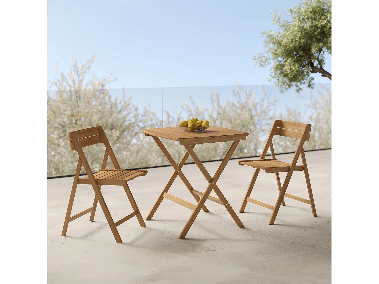 Table de jardin pliante carré en bois d'acacia huilé 2 personnes - Siquijor