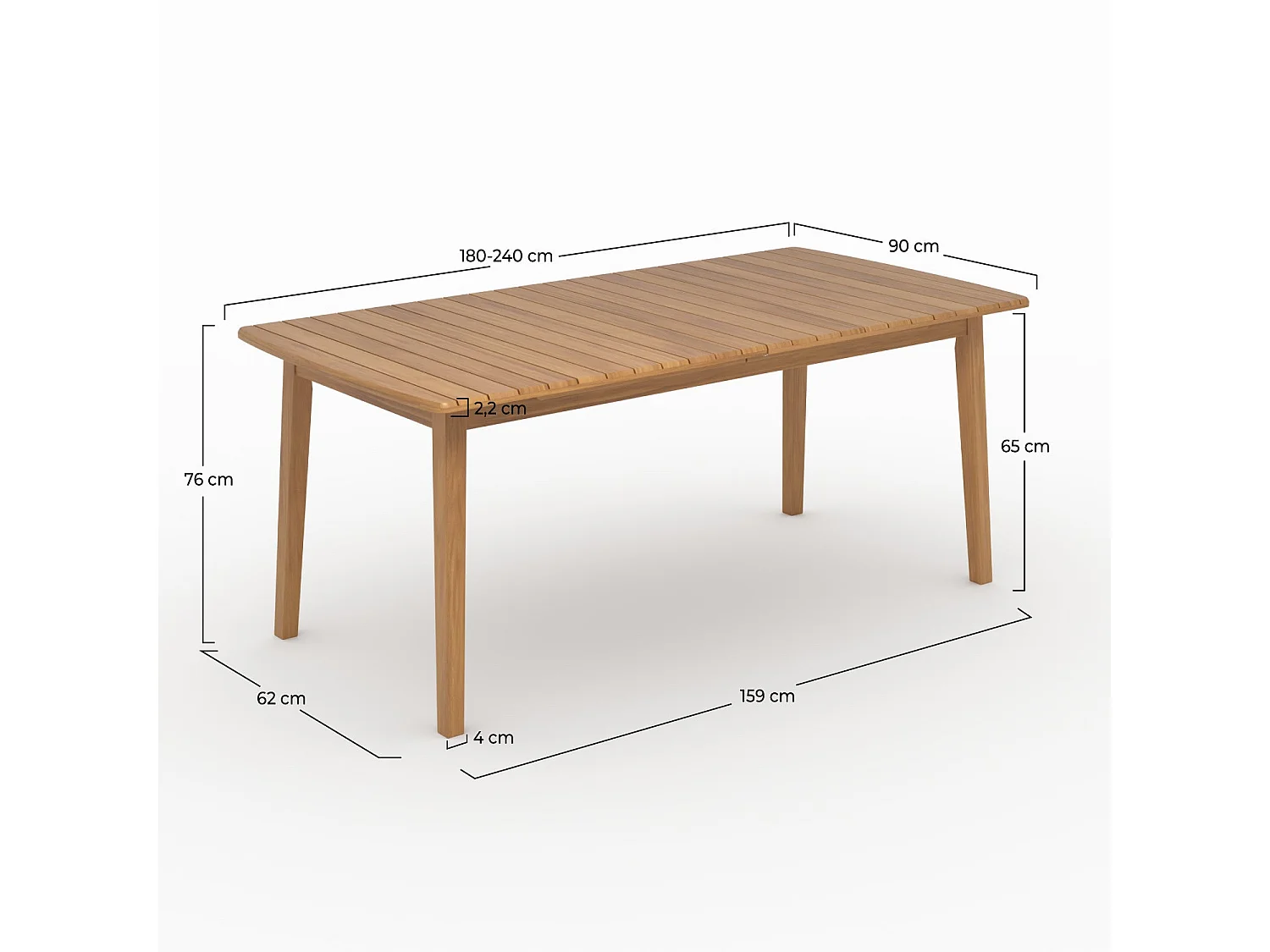 Table extensible en bois d'acacia huilé 6 à 10 personnes - Alona