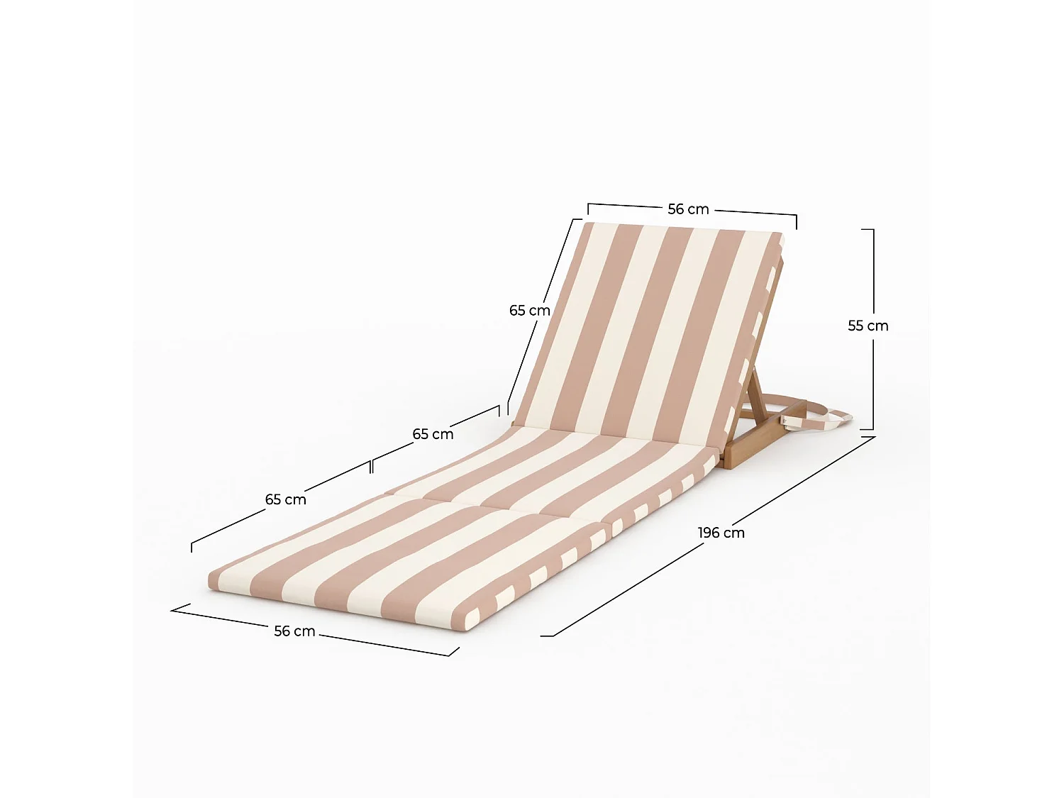 Chaise longue de plage pliable en tissu rayé écru et taupe - Balabac