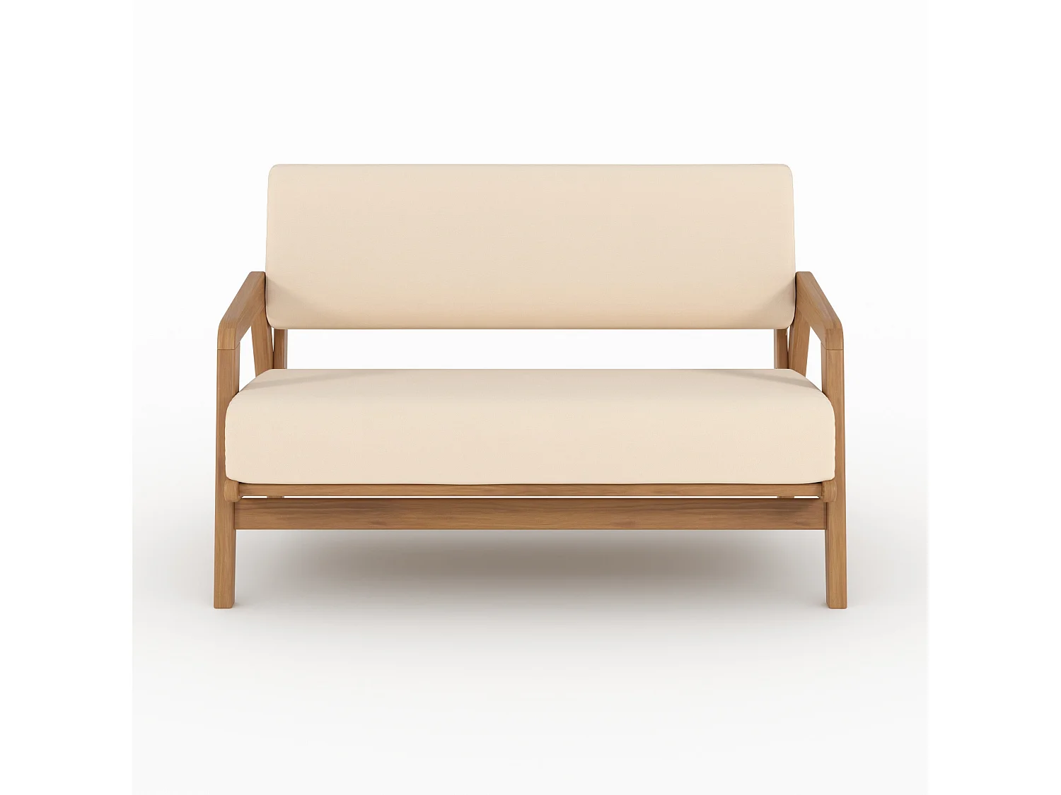 Divano da giardino in legno acacia, tessuto bouclé beige 2 posti - Siargao