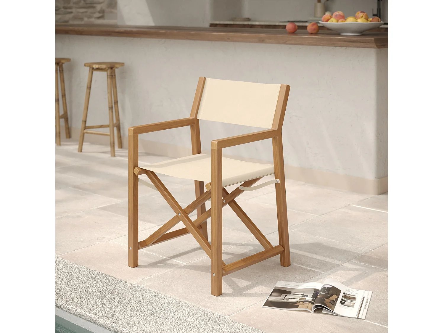 Sedia pieghevole in tessuto beige e legno d'acacia - Tubod